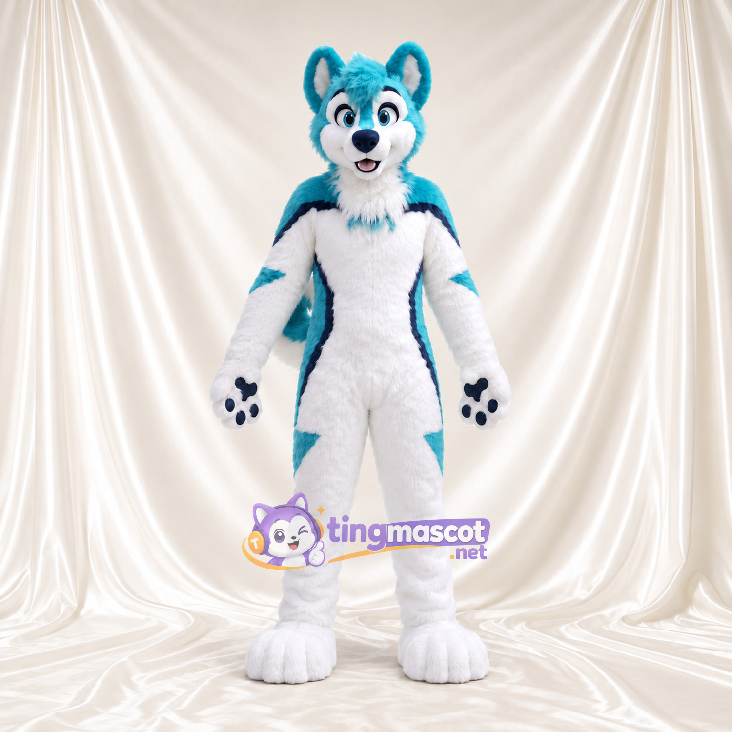 Costume de mascotte Loup – blanc – Coussinets (turquoise) Costume de mascotte Loup – blanc – Coussinets (turquoise)