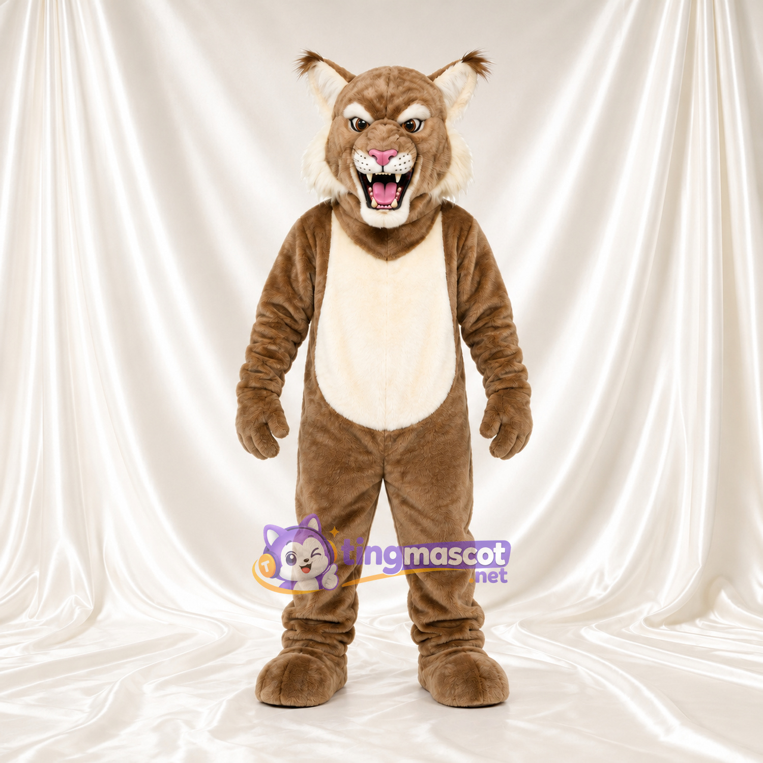 Maskottchenkostüm Luchs – braun – Bauch (creme); Lächeln Maskottchenkostüm Luchs – braun – Bauch (creme); Lächeln