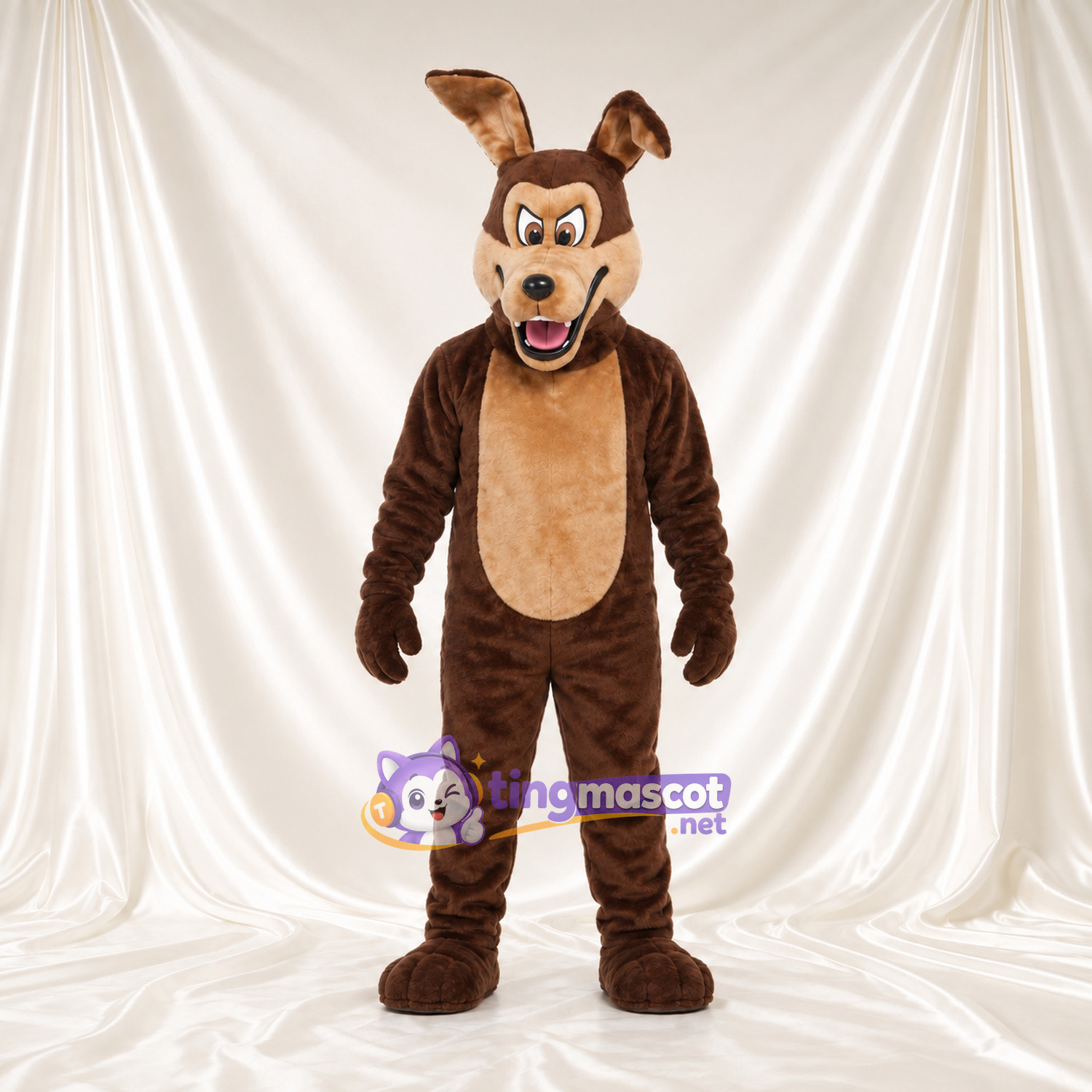 Maskottchenkostüm Wile E. Coyote – wie abgebildet – Ohren (geknickt); Bauch (hellbraun) Maskottchenkostüm Wile E. Coyote – wie abgebildet – Ohren (geknickt); Bauch (hellbraun)