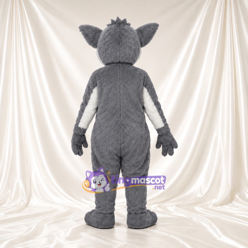 Costume de mascotte Lémurien – gris – Cercles autour des yeux (orange); Ventre (blanc) Costume de mascotte Lémurien – gris – Cercles autour des yeux (orange); Ventre (blanc)