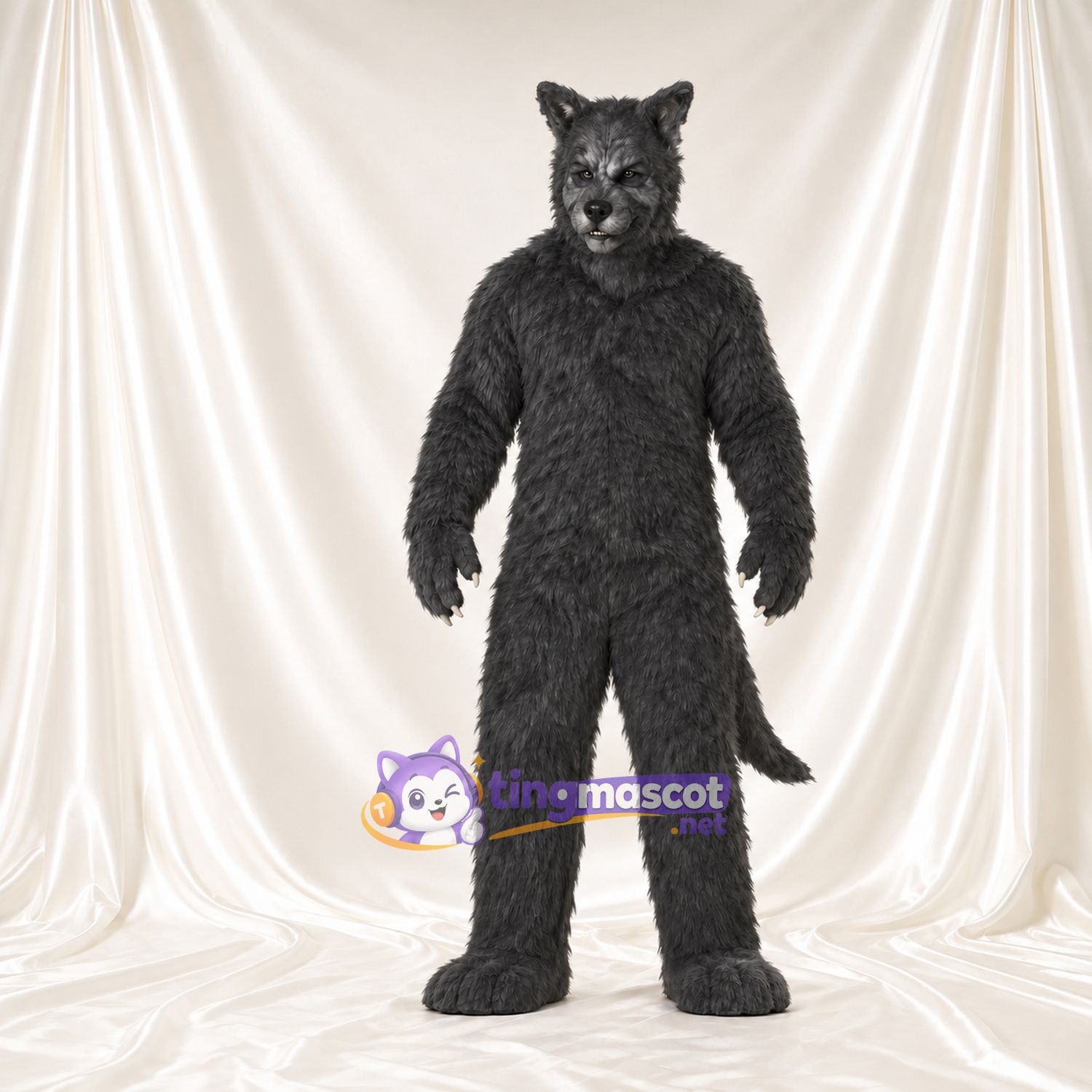 Costume de mascotte Loup – anthracite – Corps (hirsute); Longue queue Costume de mascotte Loup – anthracite – Corps (hirsute); Longue queue