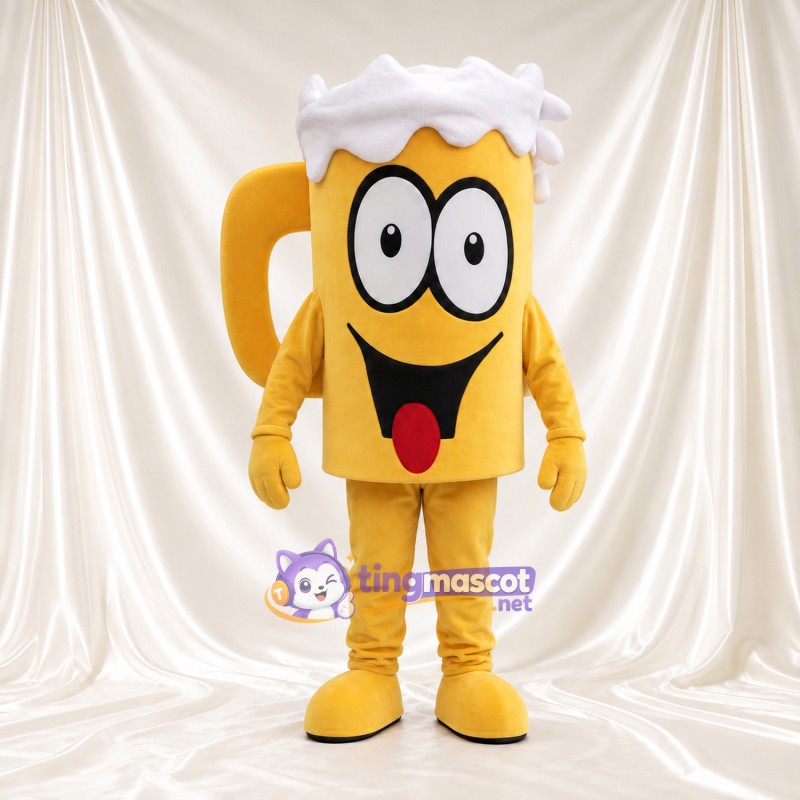Beer Mug Mascot Costume - Foam Top and Smiling Face Beer Mug Mascot Costume - Foam Top and Smiling Face