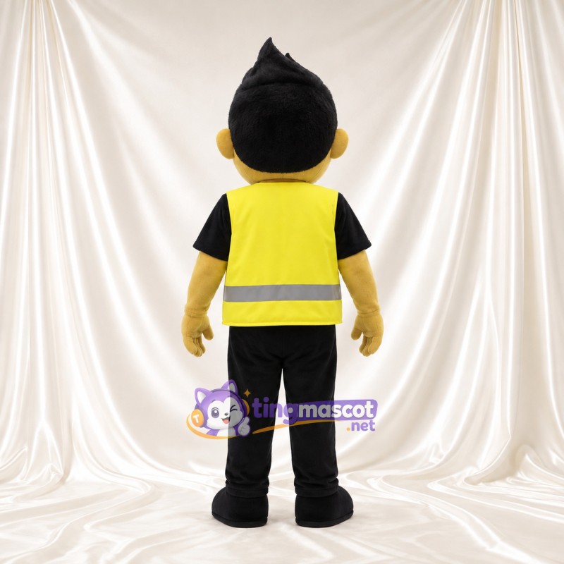 Worker Character Mascot Costume - Yellow Safety Vest and Black Outfit Worker Character Mascot Costume - Yellow Safety Vest and Black Outfit