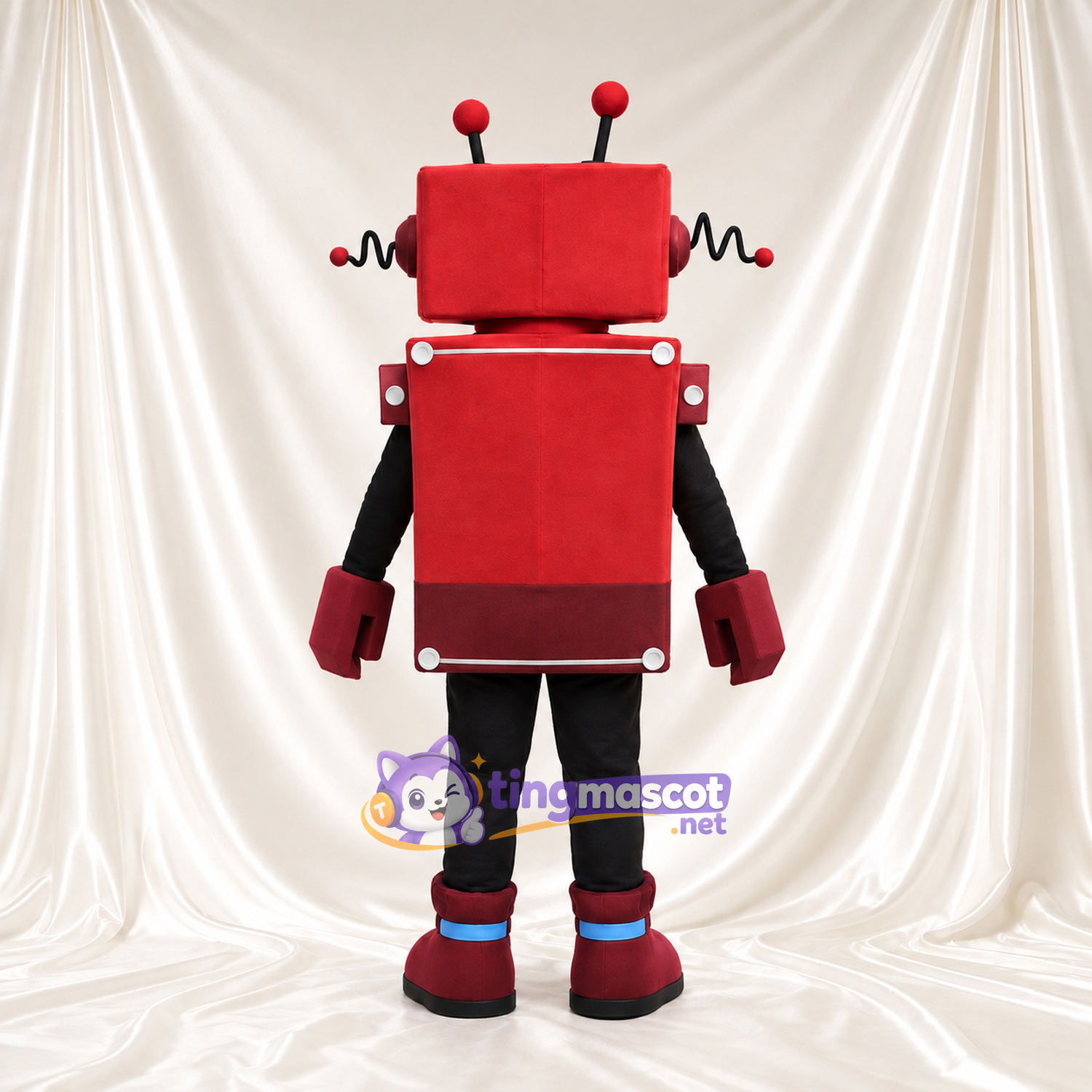 Costume de mascotte Robot – rouge – Tête carrée; Antennes; Boutons (doré)