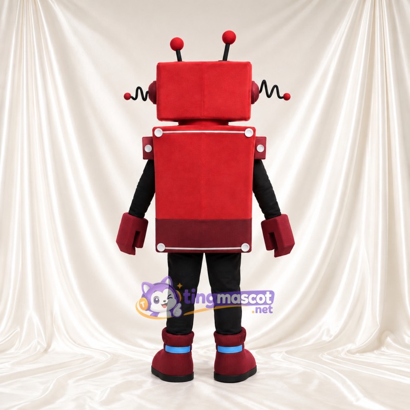 Costume de mascotte Robot – rouge – Tête carrée; Antennes; Boutons (doré)
