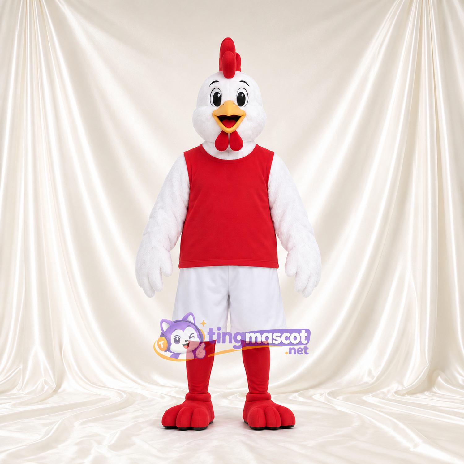 Costume de mascotte Coq – blanc – Gilet de sport (rouge); Short (blanc)