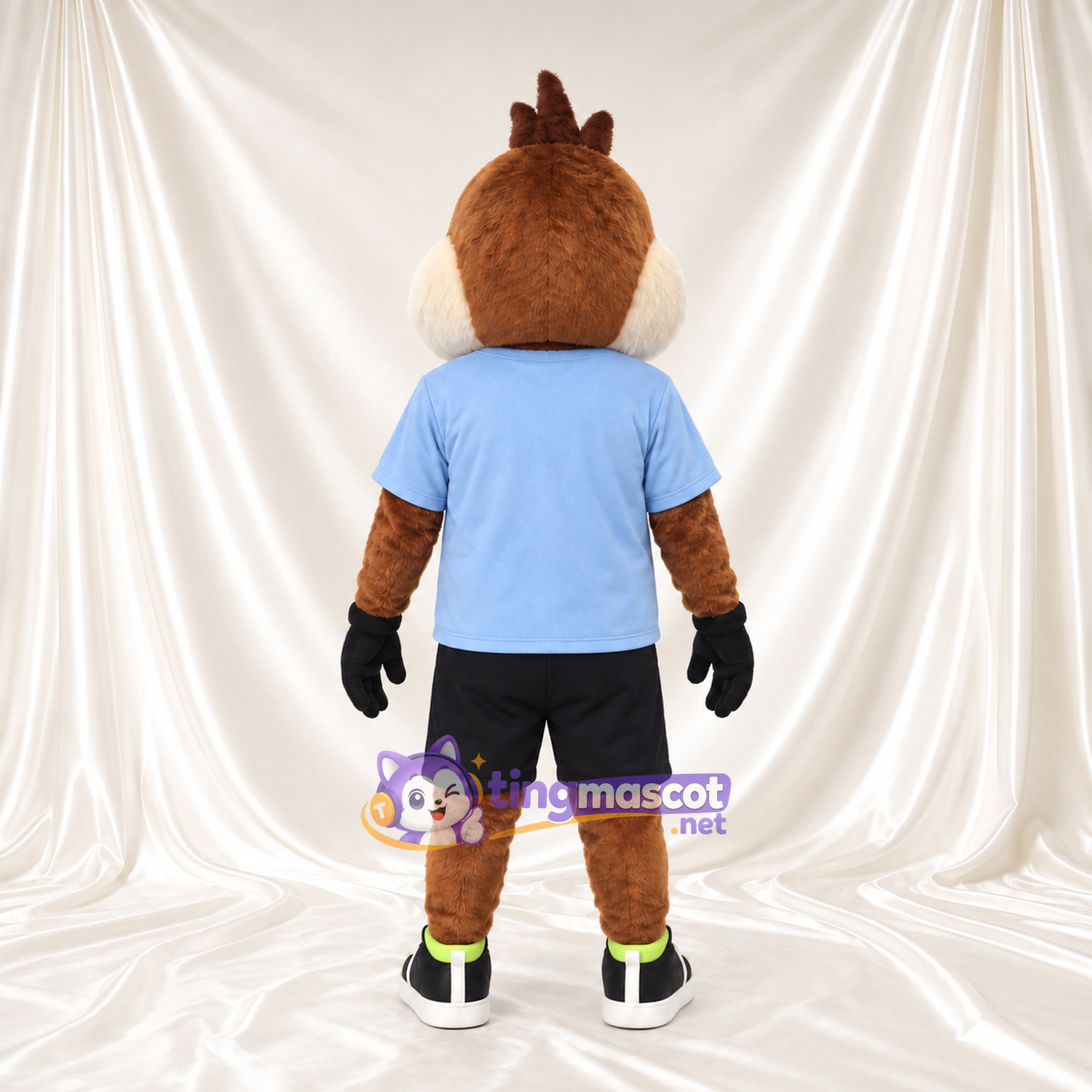 Brown Chipmunk Mascot Costume - Light Blue T-Shirt and Black Shorts Brown Chipmunk Mascot Costume - Light Blue T-Shirt and Black Shorts