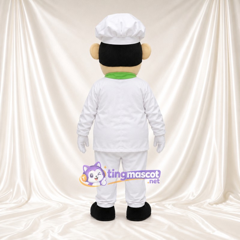 Costume de mascotte Chef cuisinier – selon la photo – Uniforme (blanc); Cou (vert); Écharpe Costume de mascotte Chef cuisinier – selon la photo – Uniforme (blanc); Cou (vert); Écharpe