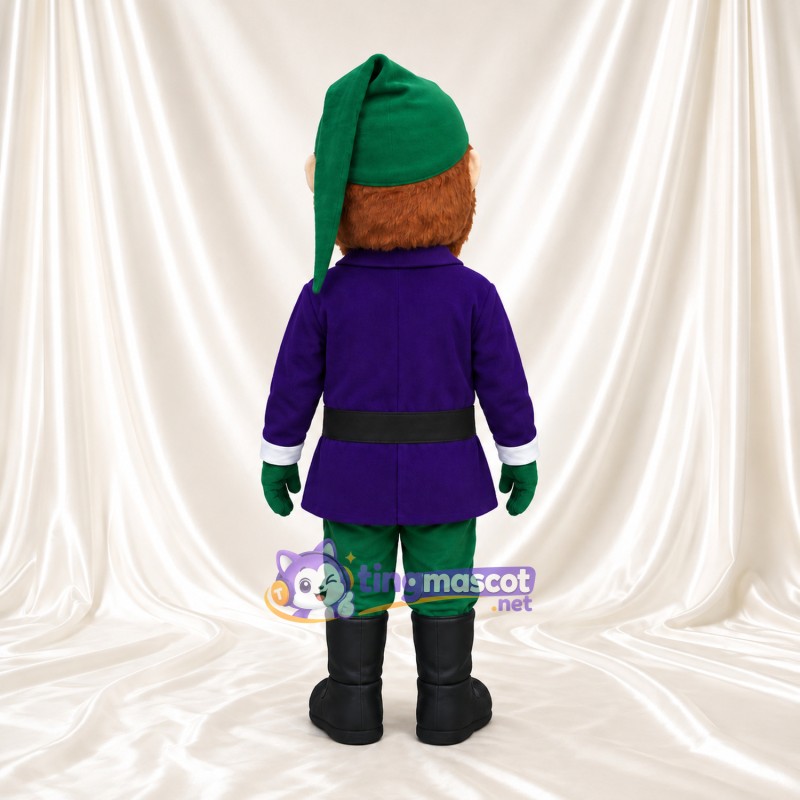 Bearded Elf Mascot Costume - Green Cap and Purple Tunic Bearded Elf Mascot Costume - Green Cap and Purple Tunic