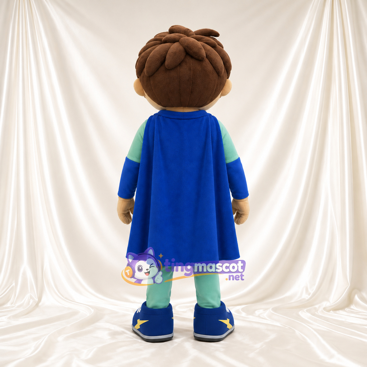 Boy Superhero Mascot Costume - Mint Suit and Blue Cape Boy Superhero Mascot Costume - Mint Suit and Blue Cape