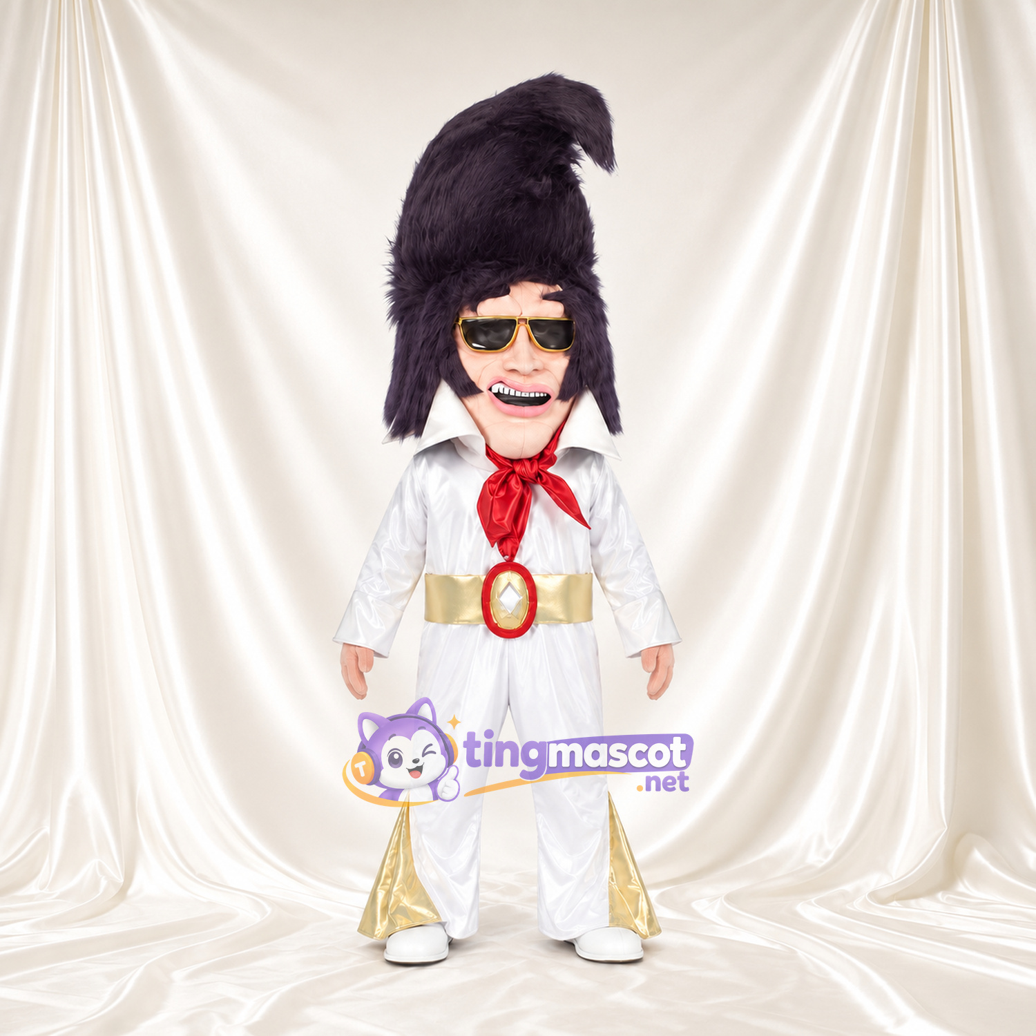 Costume de mascotte Chanteur de rock and roll – selon la photo – Combinaison (blanc); Cheveux (haut, violet) Costume de mascotte Chanteur de rock and roll – selon la photo – Combinaison (blanc); Cheveux (haut, violet)