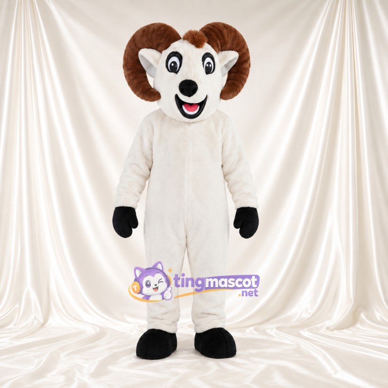 Costume de mascotte Bélier – blanc – Cornes (grand, marron); Sabots (noir) Costume de mascotte Bélier – blanc – Cornes (grand, marron); Sabots (noir)