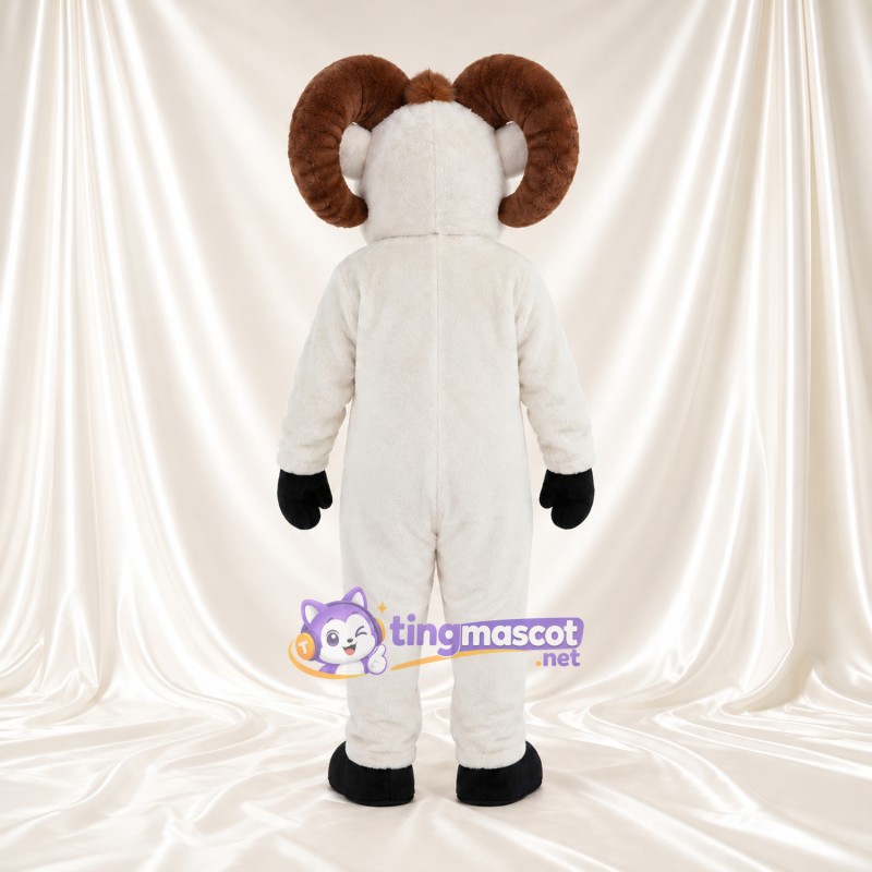 Costume de mascotte Bélier – blanc – Cornes (grand, marron); Sabots (noir) Costume de mascotte Bélier – blanc – Cornes (grand, marron); Sabots (noir)