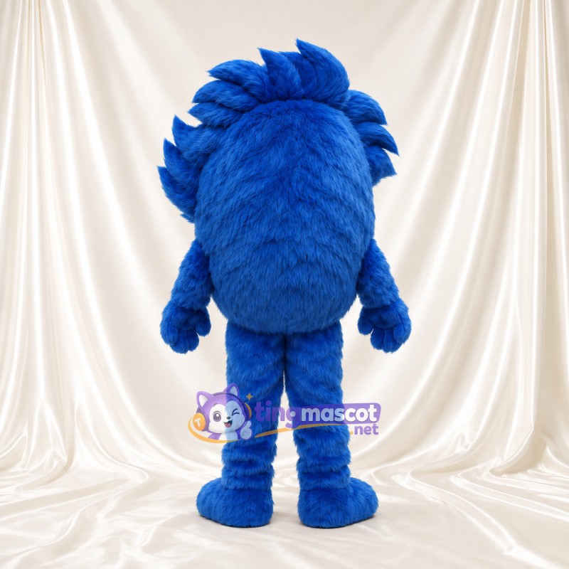 Blue Furry Monster Mascot Costume - White Smile and Swept Fur Crown Blue Furry Monster Mascot Costume - White Smile and Swept Fur Crown