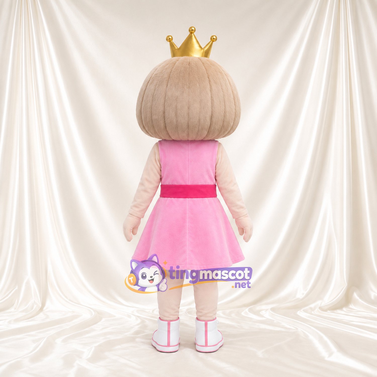 Princess Girl Mascot Costume - Gold Crown and Pink Bow Dress Princess Girl Mascot Costume - Gold Crown and Pink Bow Dress