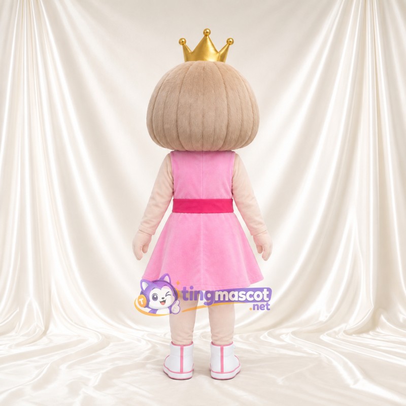 Princess Girl Mascot Costume - Gold Crown and Pink Bow Dress Princess Girl Mascot Costume - Gold Crown and Pink Bow Dress