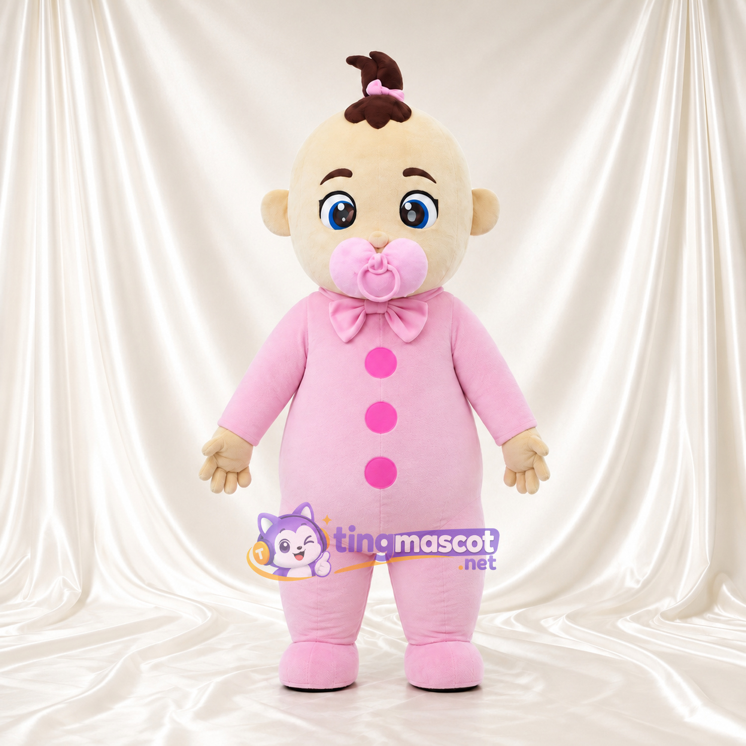Baby Girl Mascot Costume - Pink Pacifier, Hair Bow and Pink Onesie Baby Girl Mascot Costume - Pink Pacifier, Hair Bow and Pink Onesie