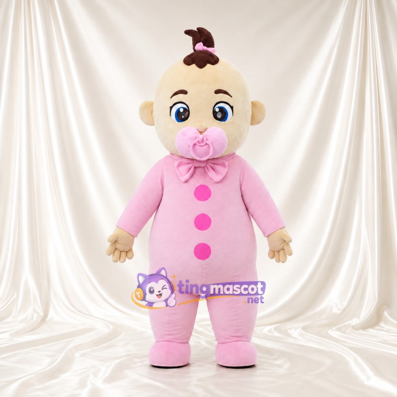 Baby Girl Mascot Costume - Pink Pacifier, Hair Bow and Pink Onesie Baby Girl Mascot Costume - Pink Pacifier, Hair Bow and Pink Onesie