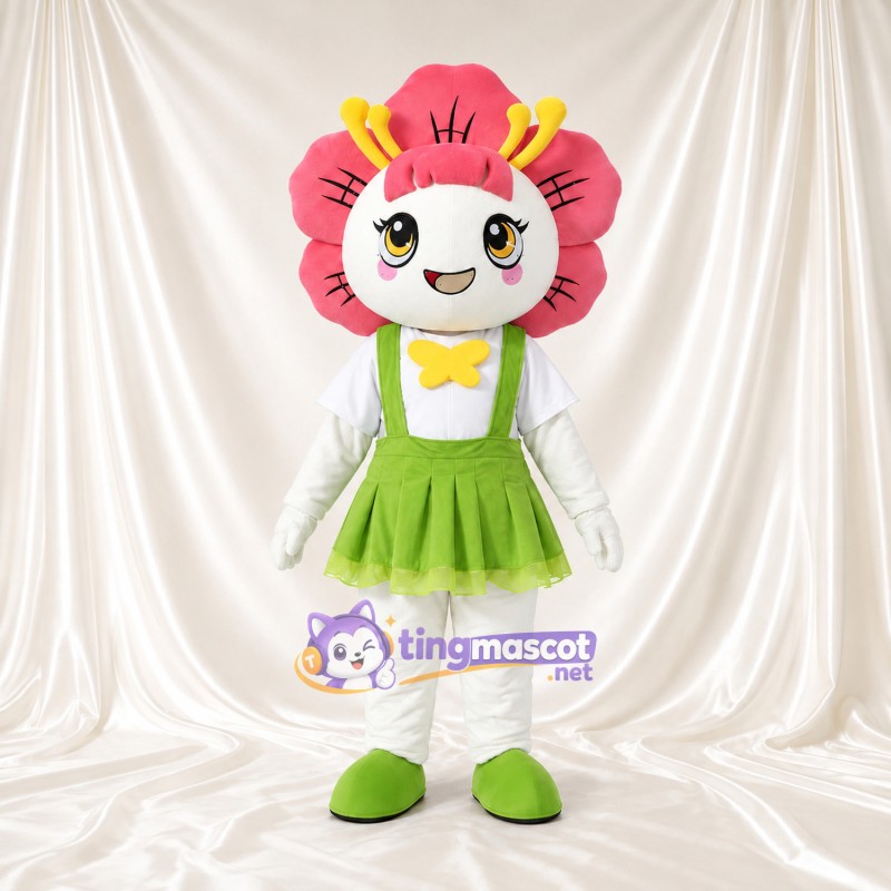 Flower Girl Mascot Costume - Pink Petal Headpiece and Green Dress Flower Girl Mascot Costume - Pink Petal Headpiece and Green Dress