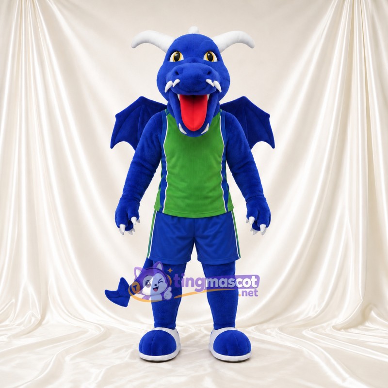 Blue Dragon Mascot Costume - Green Sports Vest and Blue Shorts Blue Dragon Mascot Costume - Green Sports Vest and Blue Shorts