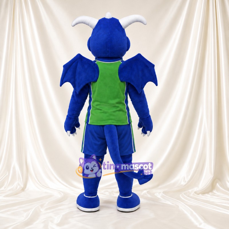 Blue Dragon Mascot Costume - Green Sports Vest and Blue Shorts Blue Dragon Mascot Costume - Green Sports Vest and Blue Shorts