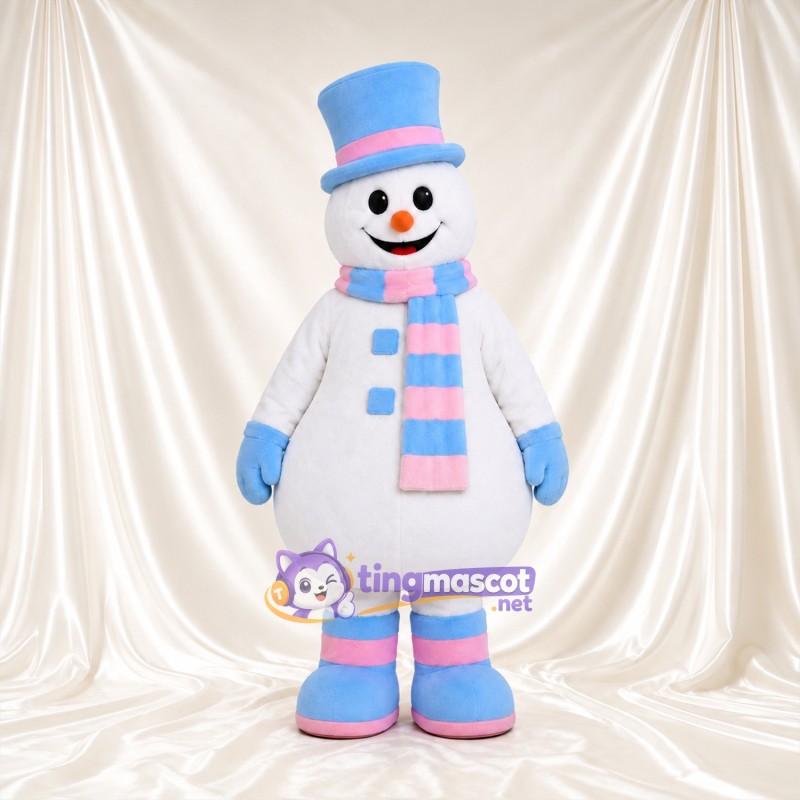 Maskottchenkostüm Schneemann – wie abgebildet – Hut (pastellfarben, blau); Schal (rosa, blau) Maskottchenkostüm Schneemann – wie abgebildet – Hut (pastellfarben, blau); Schal (rosa, blau)