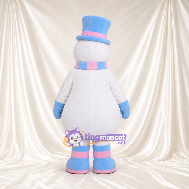 Maskottchenkostüm Schneemann – wie abgebildet – Hut (pastellfarben, blau); Schal (rosa, blau) Maskottchenkostüm Schneemann – wie abgebildet – Hut (pastellfarben, blau); Schal (rosa, blau)