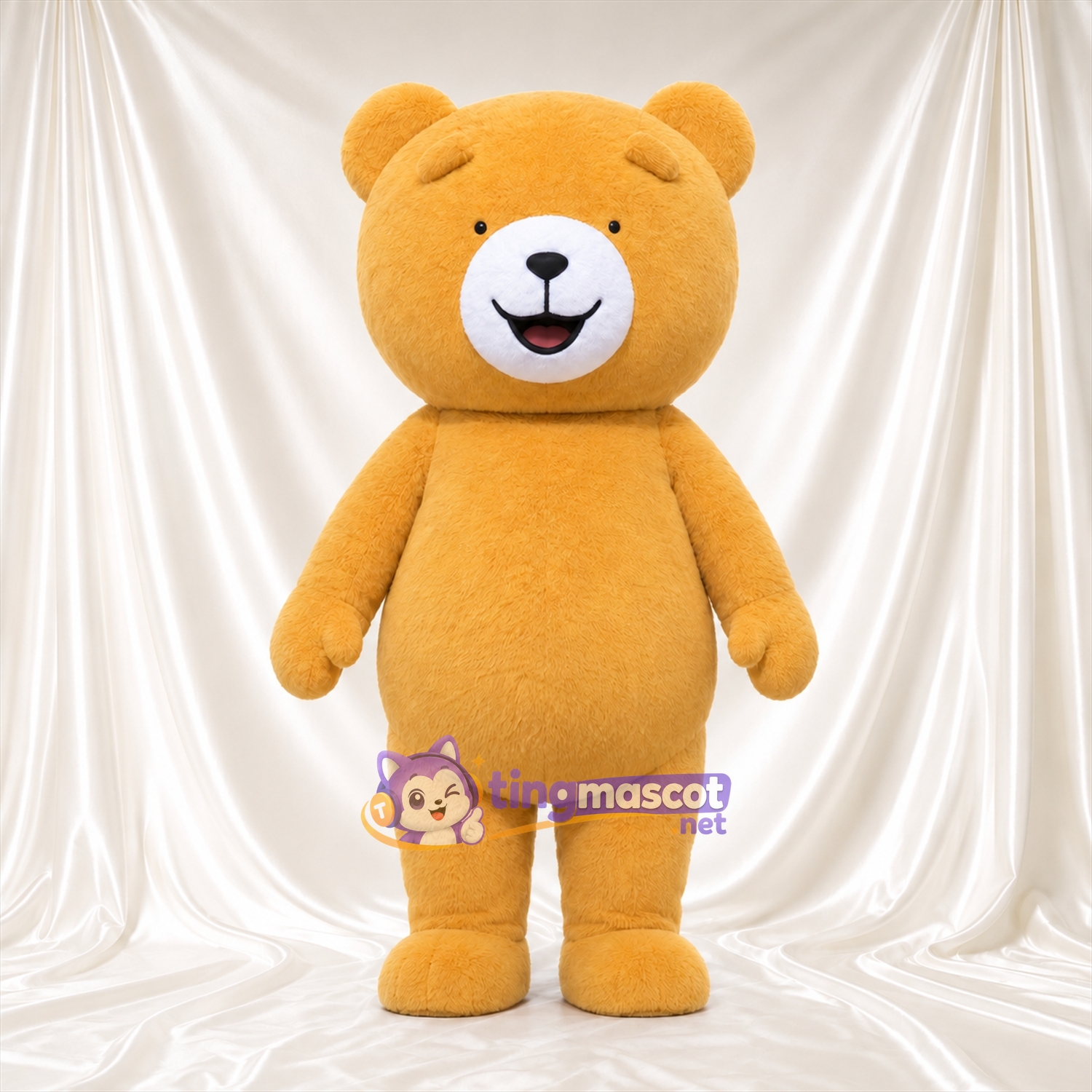 Costume de mascotte Nounours – doré – Museau (blanc); Yeux (petit, souriant) Costume de mascotte Nounours – doré – Museau (blanc); Yeux (petit, souriant)