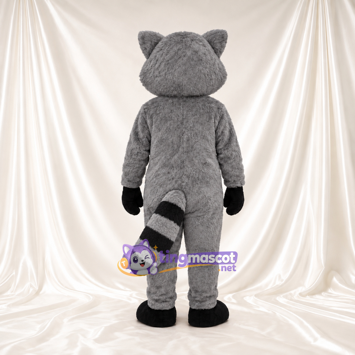 Costume de mascotte Raton laveur – gris – Bavette au cou (blanc); Queue Costume de mascotte Raton laveur – gris – Bavette au cou (blanc); Queue