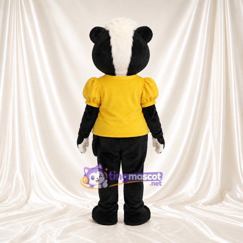 Costume de mascotte Mouffette – noir / blanc – Chemisier (jaune) Costume de mascotte Mouffette – noir / blanc – Chemisier (jaune)