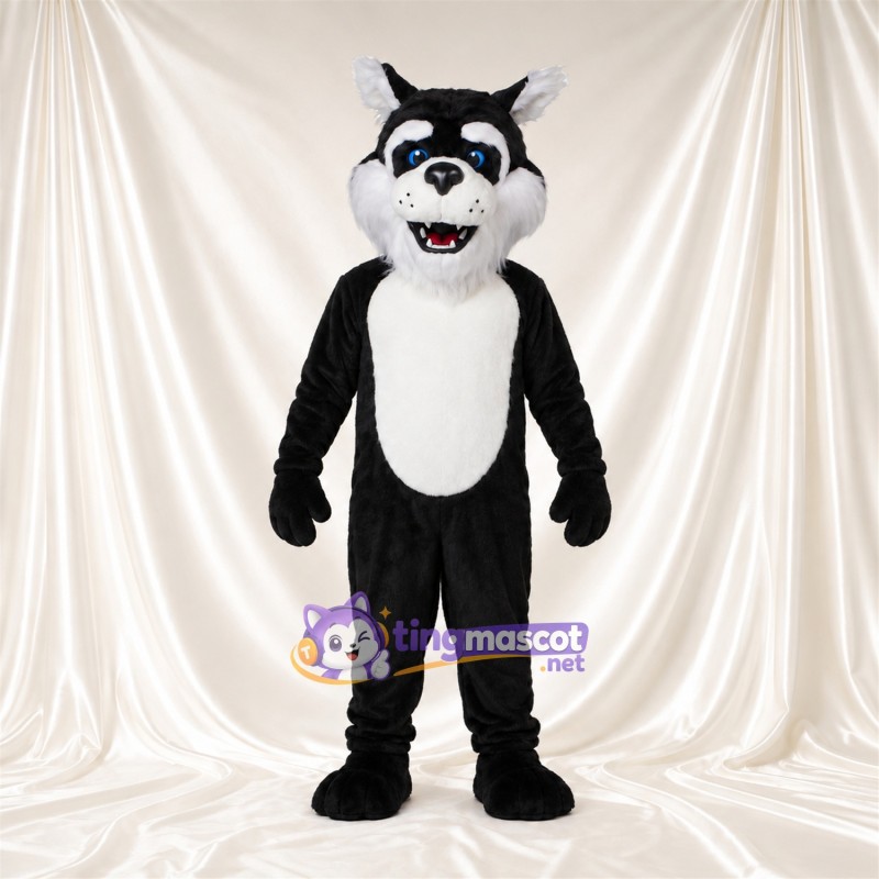 Black and White Husky Mascot Costume - Blue Eyes and White Chest Black and White Husky Mascot Costume - Blue Eyes and White Chest