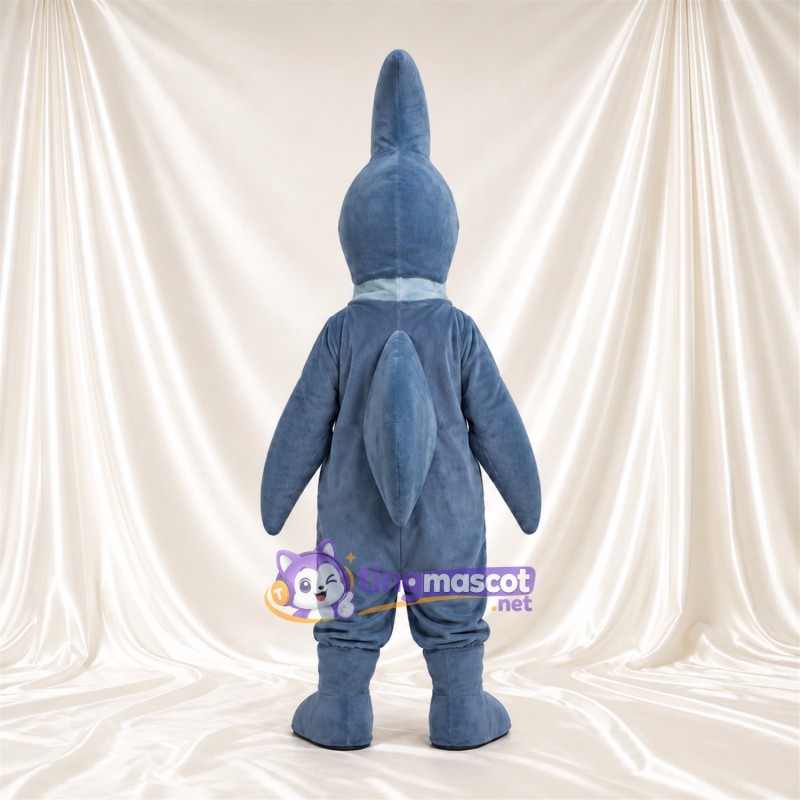 Blue Shark Mascot Costume - Tall Curved Head Fin and Toothy Smile Blue Shark Mascot Costume - Tall Curved Head Fin and Toothy Smile