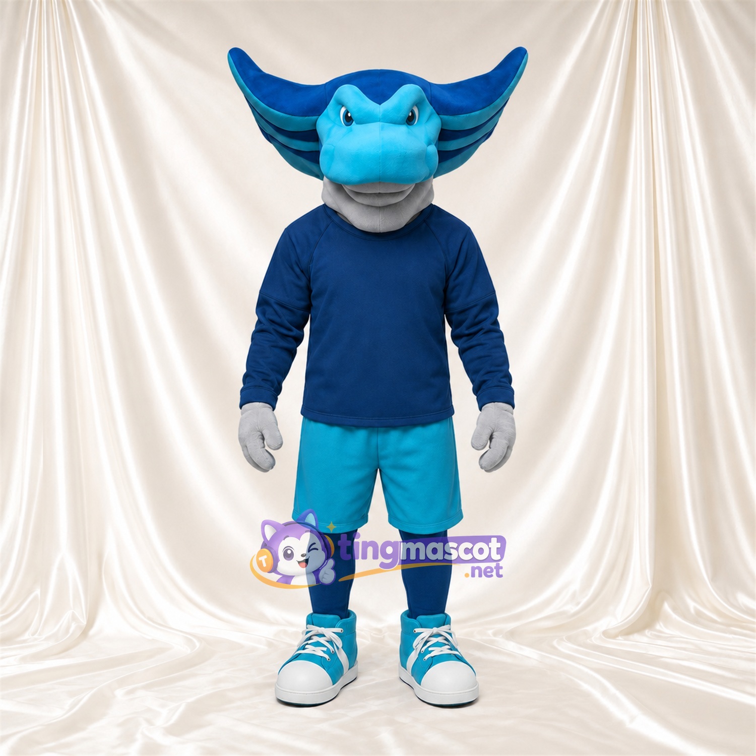 Blue Fantasy Creature Mascot Costume - Navy Sweatshirt and Turquoise Shorts Blue Fantasy Creature Mascot Costume - Navy Sweatshirt and Turquoise Shorts