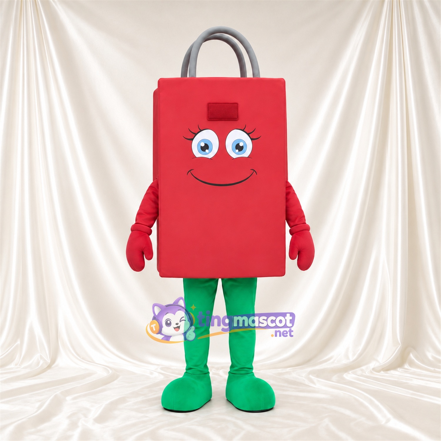 Costume de mascotte Sac de courses – rouge – Jambes (gris, vert) Costume de mascotte Sac de courses – rouge – Jambes (gris, vert)