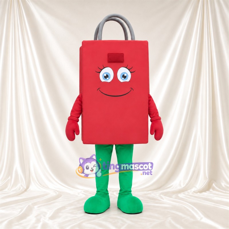 Costume de mascotte Sac de courses – rouge – Jambes (gris, vert)