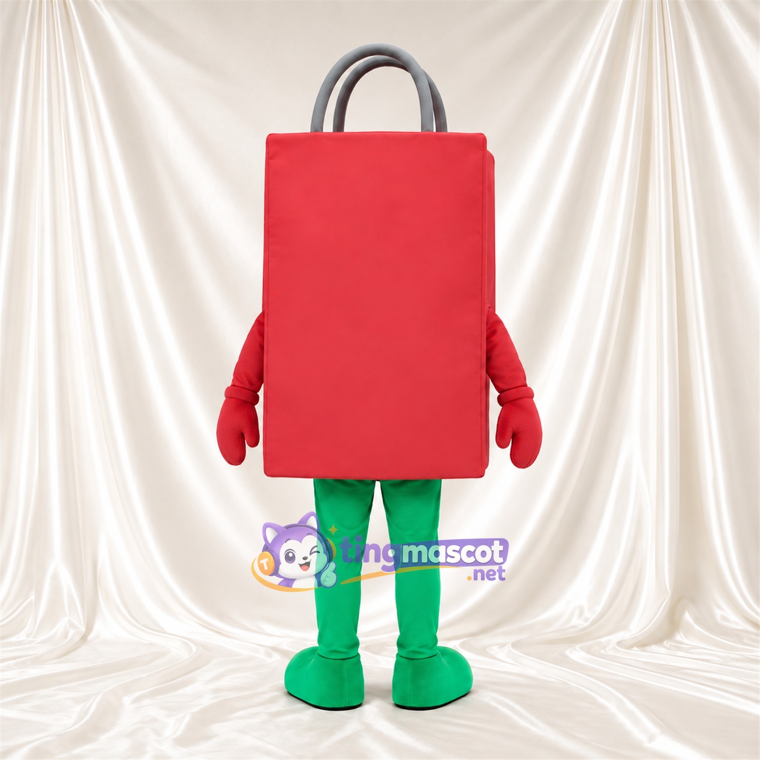Costume de mascotte Sac de courses – rouge – Jambes (gris, vert) Costume de mascotte Sac de courses – rouge – Jambes (gris, vert)