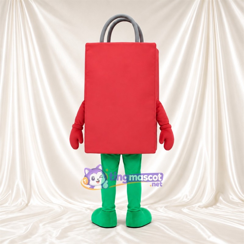 Costume de mascotte Sac de courses – rouge – Jambes (gris, vert) Costume de mascotte Sac de courses – rouge – Jambes (gris, vert)