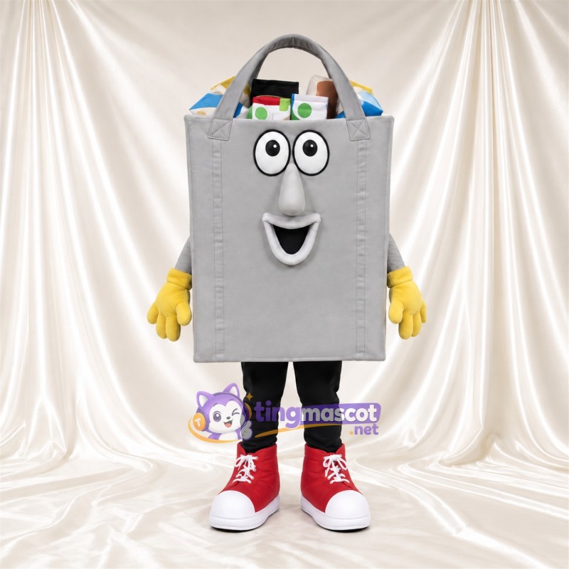 Costume de mascotte Sac de courses – gris – Baskets (rouge)