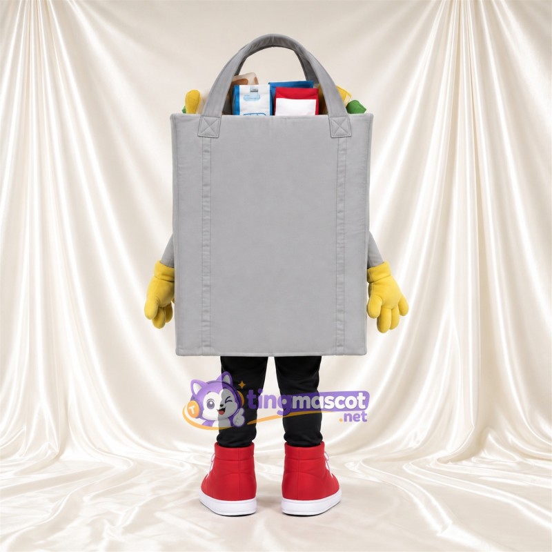 Costume de mascotte Sac de courses – gris – Baskets (rouge) Costume de mascotte Sac de courses – gris – Baskets (rouge)