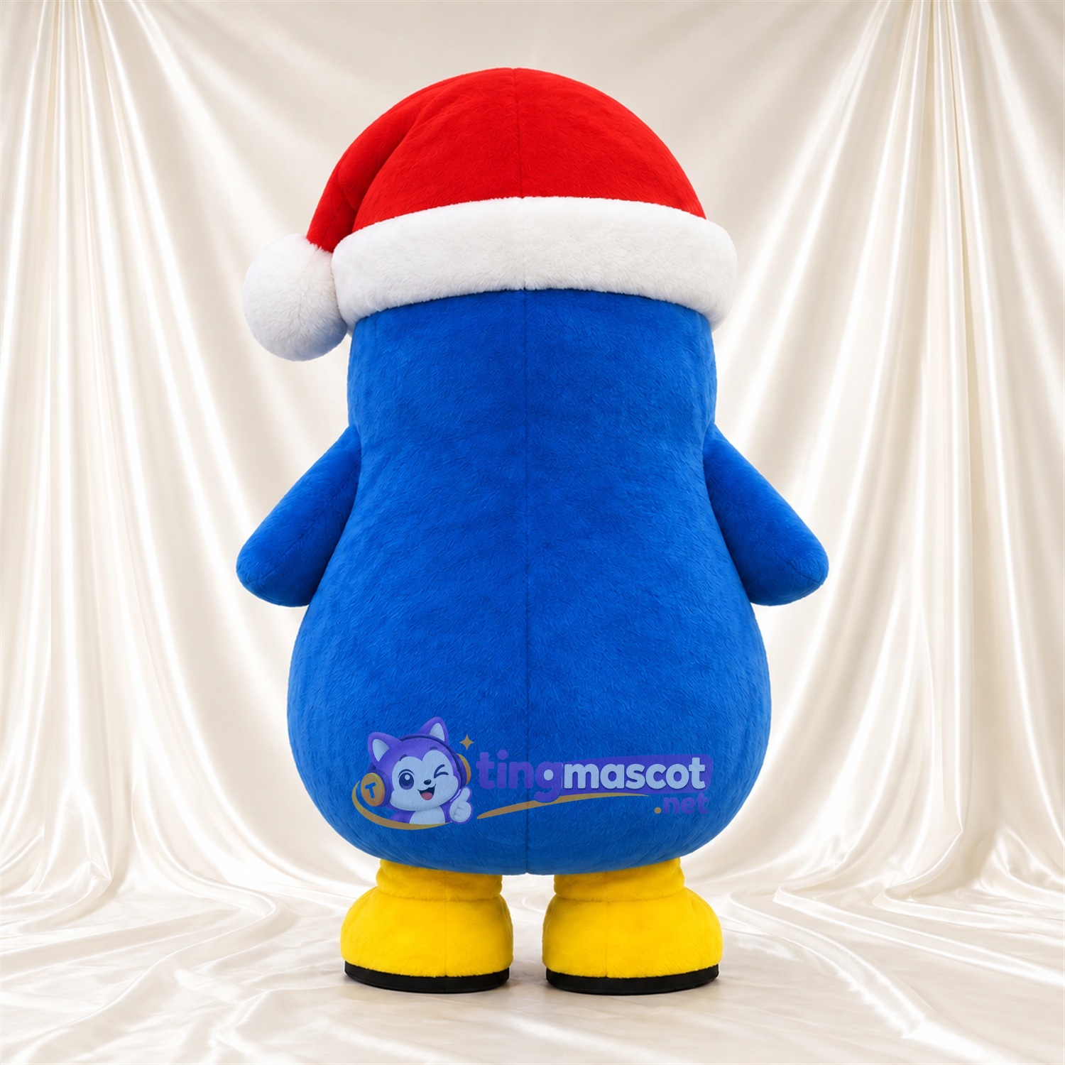 Blue Penguin Mascot Costume - Red Santa Hat and White Belly Blue Penguin Mascot Costume - Red Santa Hat and White Belly