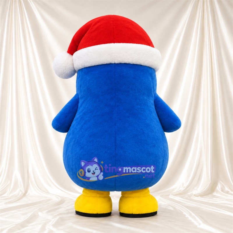 Blue Penguin Mascot Costume - Red Santa Hat and White Belly Blue Penguin Mascot Costume - Red Santa Hat and White Belly