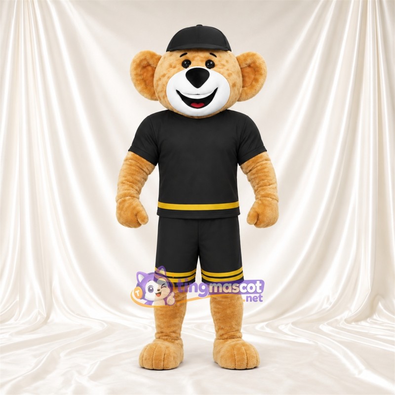 Golden Bear Mascot Costume - Black Cap and Black Sports Outfit Golden Bear Mascot Costume - Black Cap and Black Sports Outfit