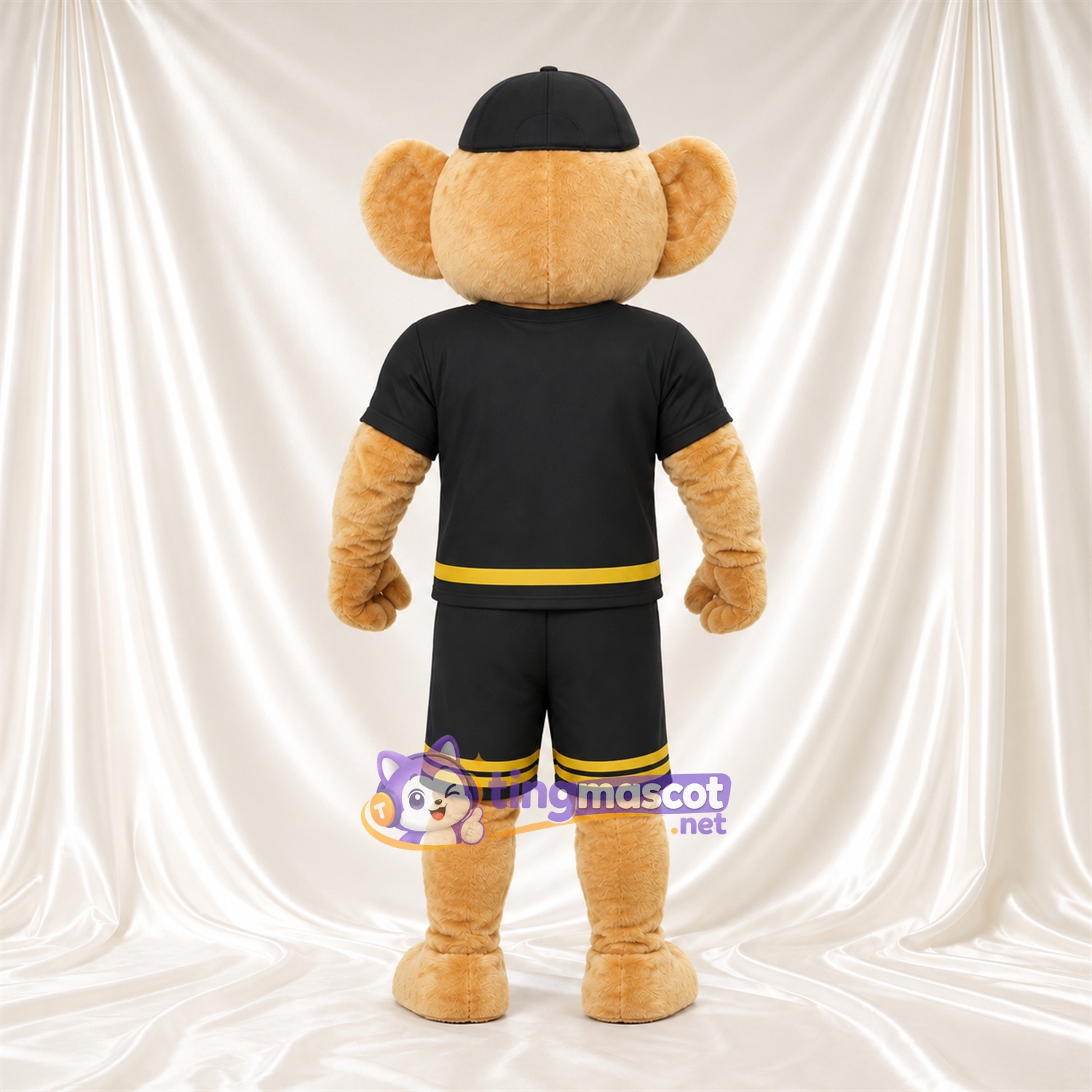 Golden Bear Mascot Costume - Black Cap and Black Sports Outfit Golden Bear Mascot Costume - Black Cap and Black Sports Outfit