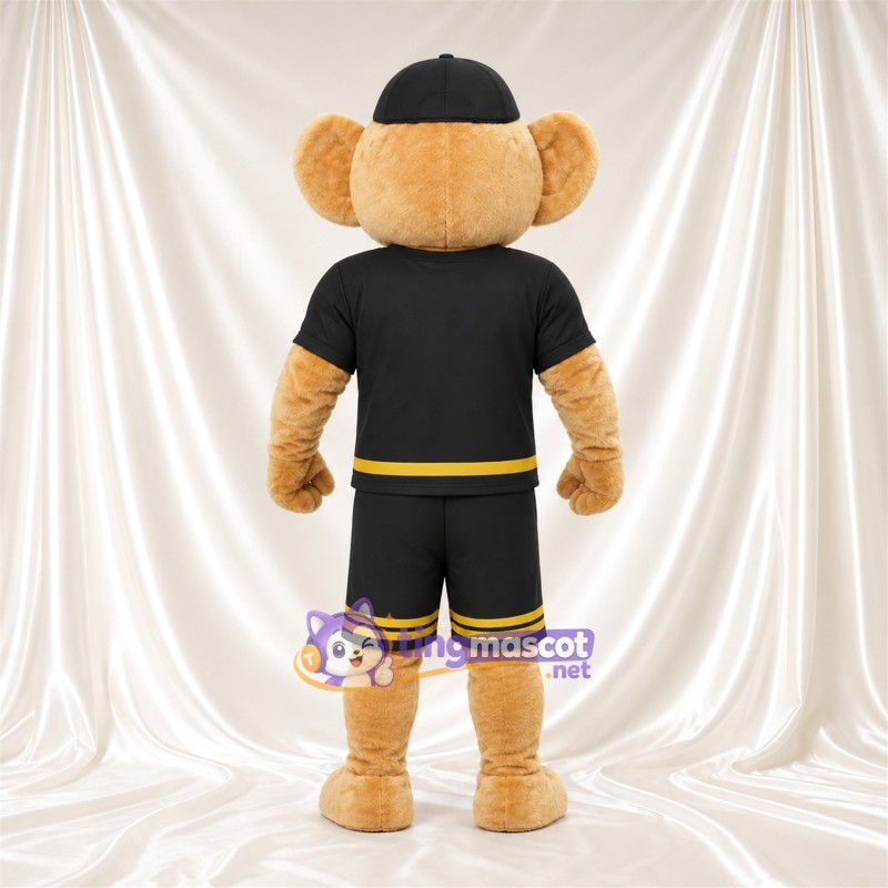 Golden Bear Mascot Costume - Black Cap and Black Sports Outfit Golden Bear Mascot Costume - Black Cap and Black Sports Outfit