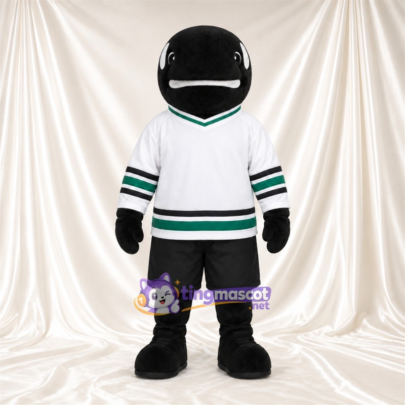Maskottchenkostüm Orca – schwarz – Trikot (weiß); Shorts (schwarz) Maskottchenkostüm Orca – schwarz – Trikot (weiß); Shorts (schwarz)
