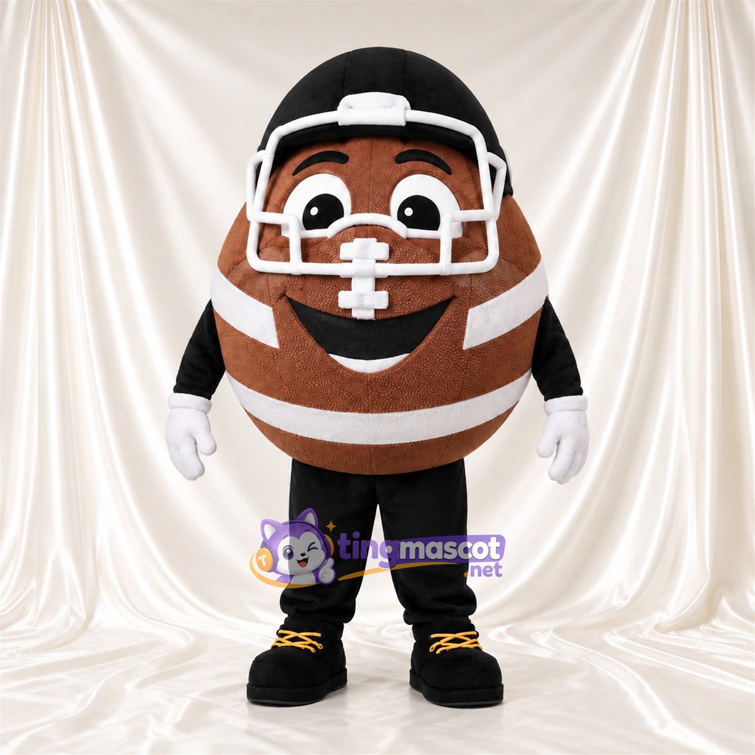 Costume de mascotte Ballon de football américain – marron – Casque (noir); Visage (blanc)