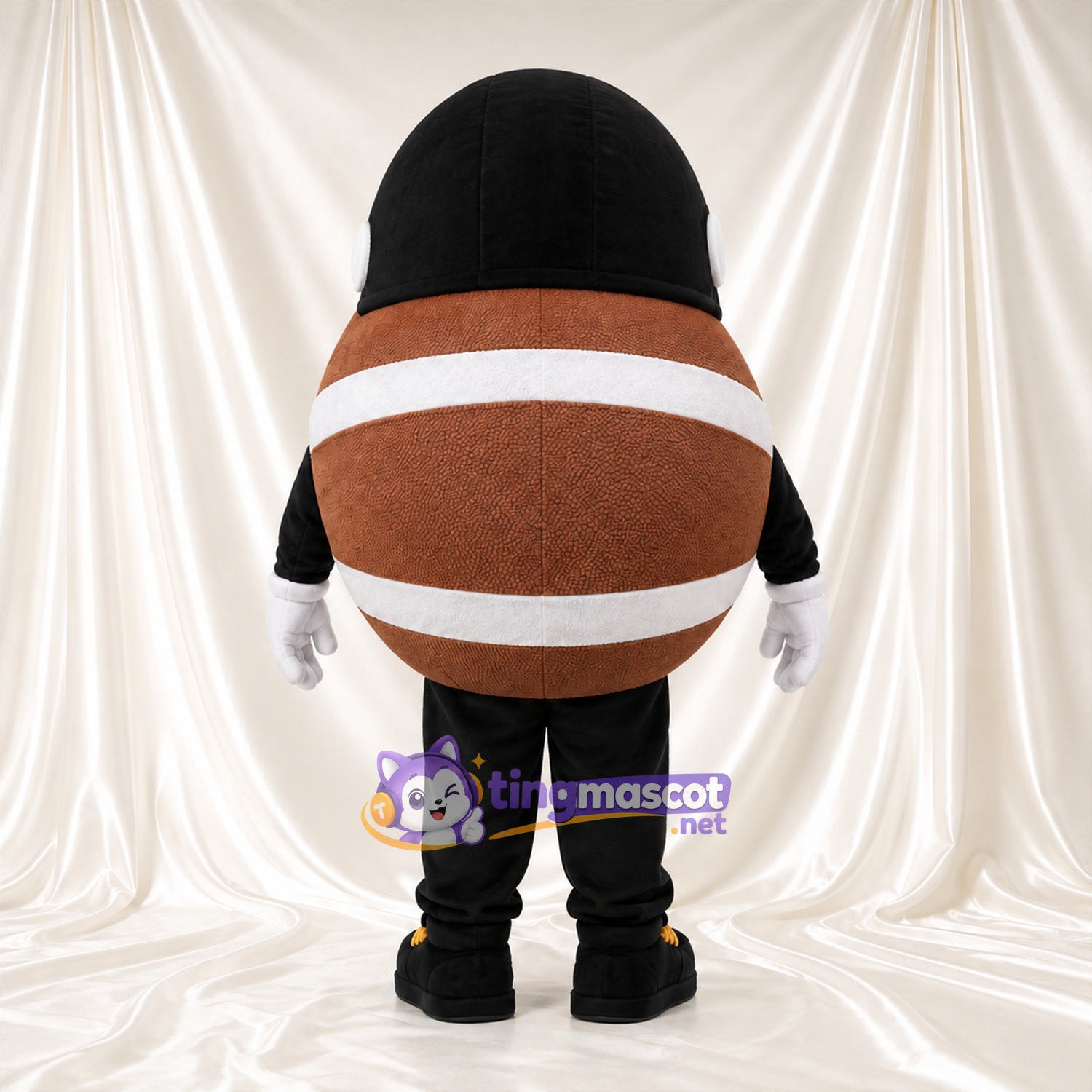 Costume de mascotte Ballon de football américain – marron – Casque (noir); Visage (blanc)