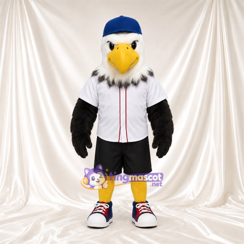 Bald Eagle Mascot Costume - Blue Cap and White Baseball Shirt Bald Eagle Mascot Costume - Blue Cap and White Baseball Shirt