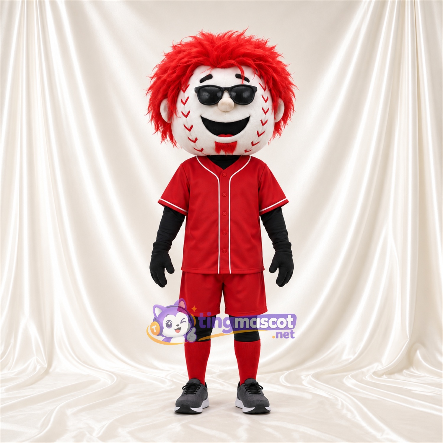 Costume de mascotte Balle de baseball – selon la photo – Cheveux (rouge); Uniforme (rouge) Costume de mascotte Balle de baseball – selon la photo – Cheveux (rouge); Uniforme (rouge)