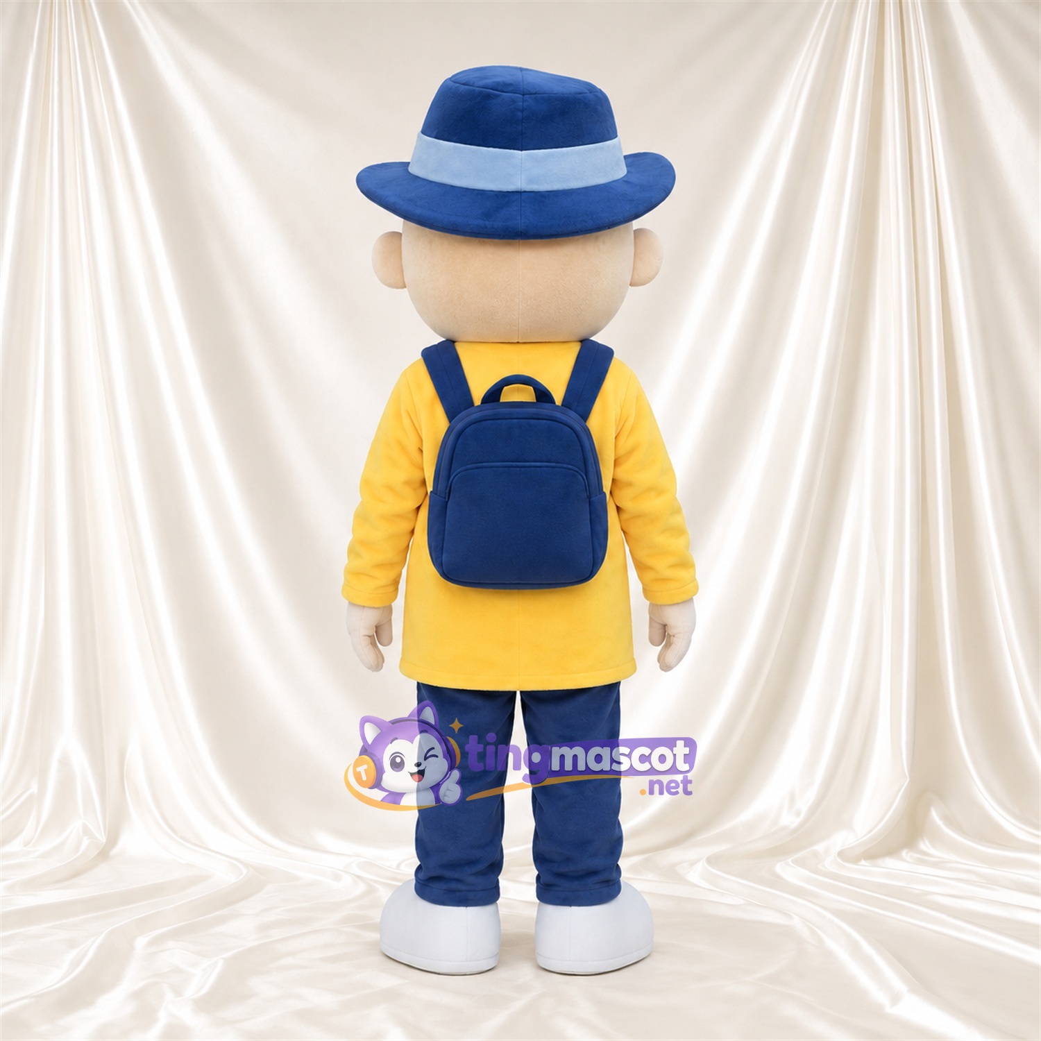 Boy Character Mascot Costume - Blue Hat and Yellow Shirt Boy Character Mascot Costume - Blue Hat and Yellow Shirt